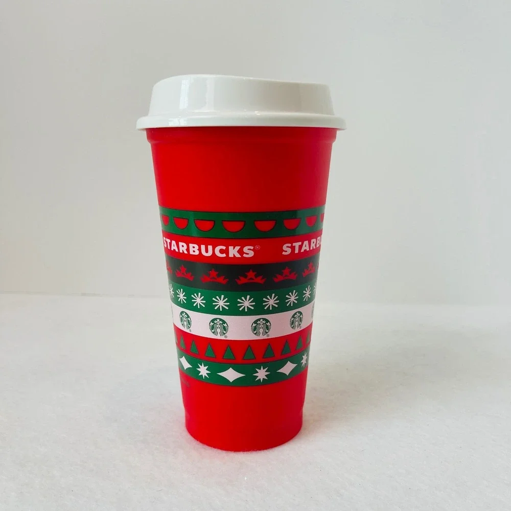 Starbucks Reusable Holiday Red Cup Fair Isle Christmas Travel Tumbler‎ 16oz Hot